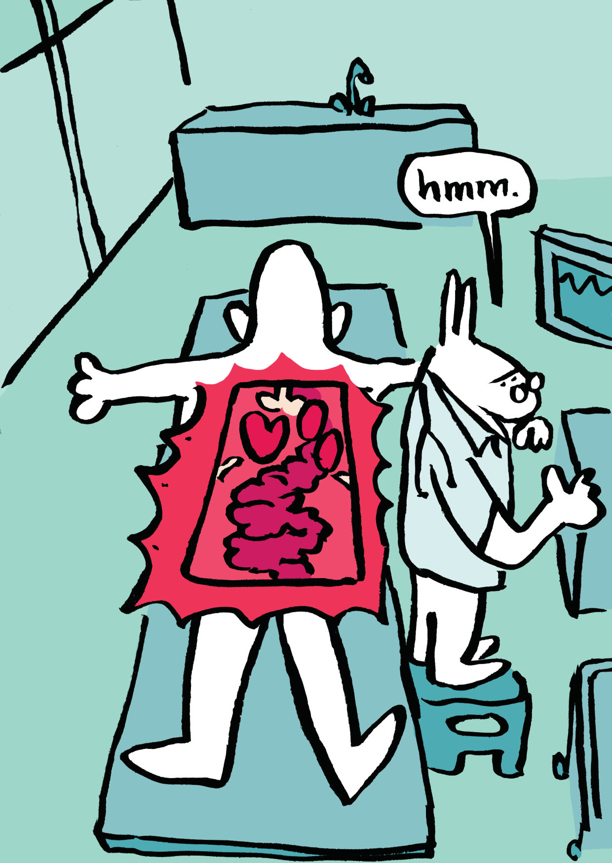 The doctor turns around, exclaiming: 